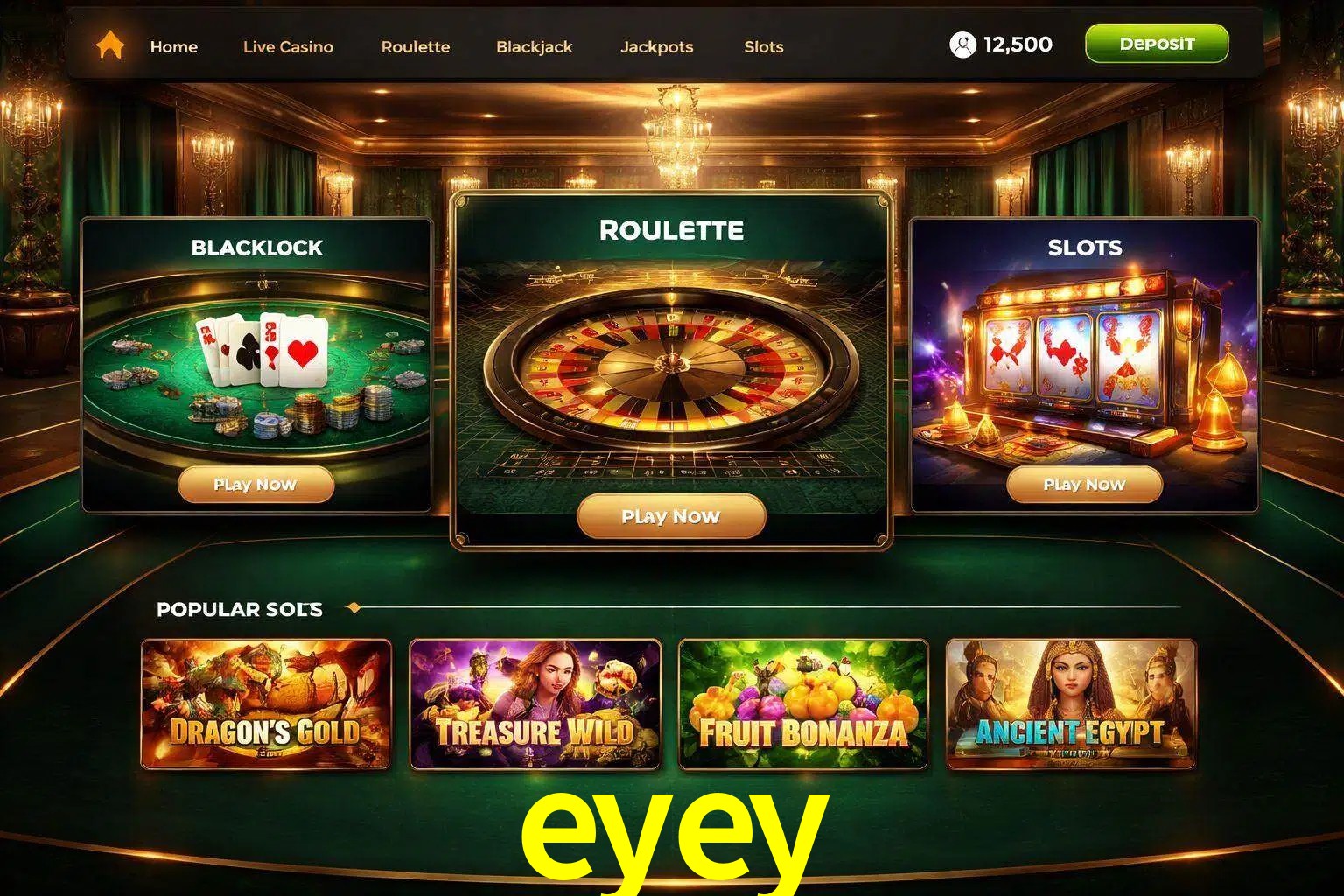 Vista de la plataforma eyey Casino mostrando categorías organizadas de juegos en línea